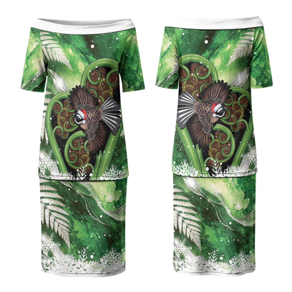 Piwakawaka New Zealand Christmas In July Couples Matching Puletasi and Long Sleeve Button Shirt NZ Aroha Koru Fern Marble Vibes LT14