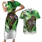 Piwakawaka New Zealand Christmas In July Couples Matching Short Sleeve Bodycon Dress and Hawaiian Shirt NZ Aroha Koru Fern Marble Vibes
