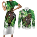 Piwakawaka New Zealand Christmas In July Couples Matching Short Sleeve Bodycon Dress and Long Sleeve Button Shirt NZ Aroha Koru Fern Marble Vibes