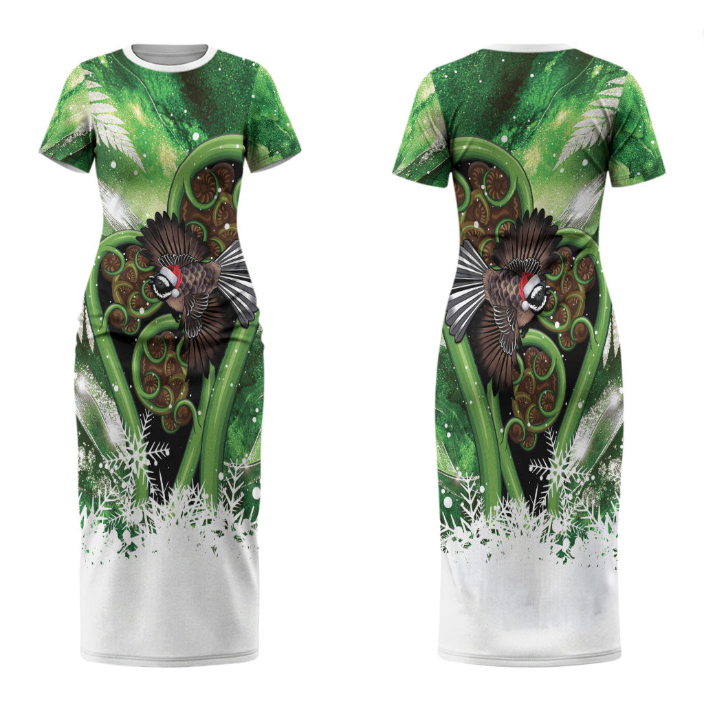 Piwakawaka New Zealand Christmas In July Couples Matching Short Sleeve Bodycon Dress and Long Sleeve Button Shirt NZ Aroha Koru Fern Marble Vibes LT14