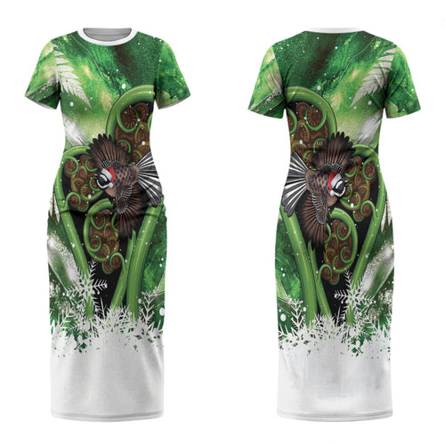 Piwakawaka New Zealand Christmas In July Couples Matching Short Sleeve Bodycon Dress and Long Sleeve Button Shirt NZ Aroha Koru Fern Marble Vibes LT14