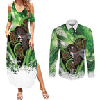 Piwakawaka New Zealand Christmas In July Couples Matching Summer Maxi Dress and Long Sleeve Button Shirt NZ Aroha Koru Fern Marble Vibes