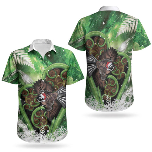 Piwakawaka New Zealand Christmas In July Couples Matching Tank Maxi Dress and Hawaiian Shirt NZ Aroha Koru Fern Marble Vibes