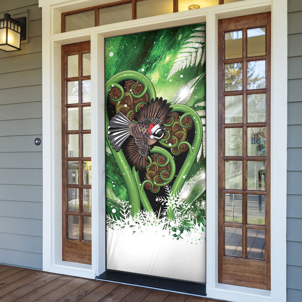 Piwakawaka New Zealand Christmas In July Door Cover NZ Aroha Koru Fern Marble Vibes