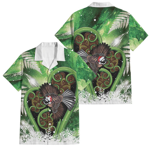 Piwakawaka New Zealand Christmas In July Family Matching Long Sleeve Bodycon Dress and Hawaiian Shirt NZ Aroha Koru Fern Marble Vibes