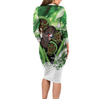 Piwakawaka New Zealand Christmas In July Family Matching Long Sleeve Bodycon Dress and Hawaiian Shirt NZ Aroha Koru Fern Marble Vibes