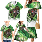 Piwakawaka New Zealand Christmas In July Family Matching Mermaid Dress and Hawaiian Shirt NZ Aroha Koru Fern Marble Vibes