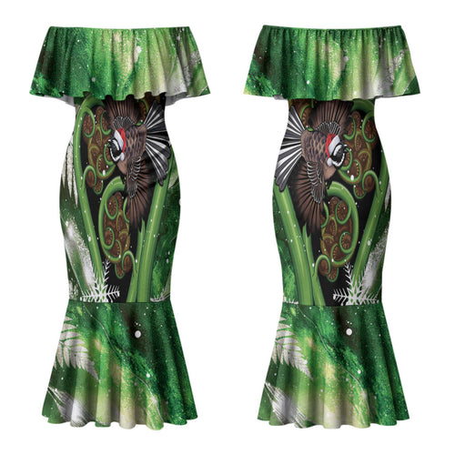 Piwakawaka New Zealand Christmas In July Family Matching Mermaid Dress and Hawaiian Shirt NZ Aroha Koru Fern Marble Vibes