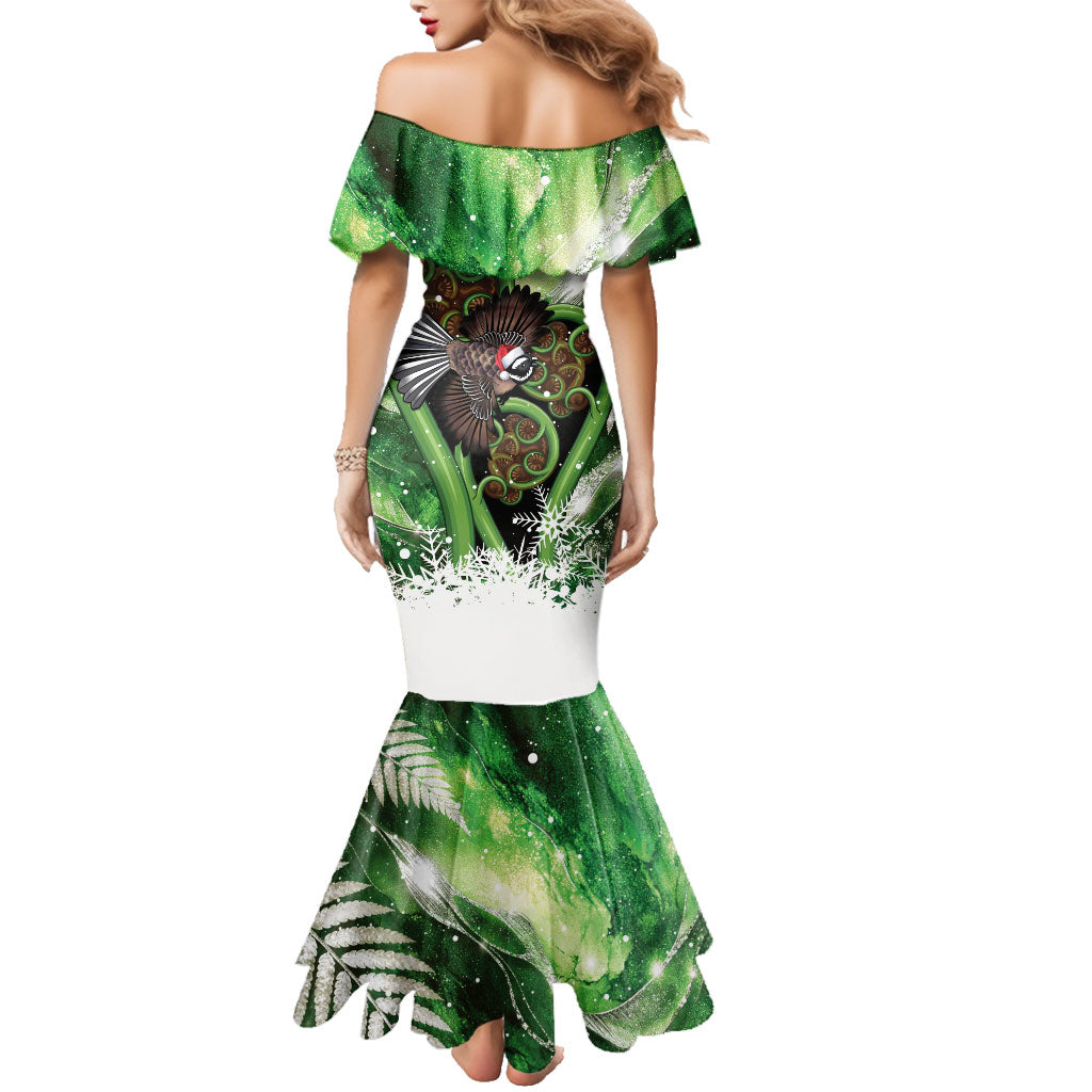 Piwakawaka New Zealand Christmas In July Family Matching Mermaid Dress and Hawaiian Shirt NZ Aroha Koru Fern Marble Vibes