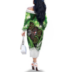Piwakawaka New Zealand Christmas In July Family Matching Off The Shoulder Long Sleeve Dress and Hawaiian Shirt NZ Aroha Koru Fern Marble Vibes