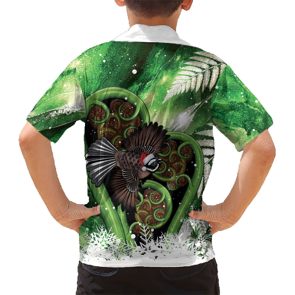 Piwakawaka New Zealand Christmas In July Family Matching Off Shoulder Maxi Dress and Hawaiian Shirt NZ Aroha Koru Fern Marble Vibes
