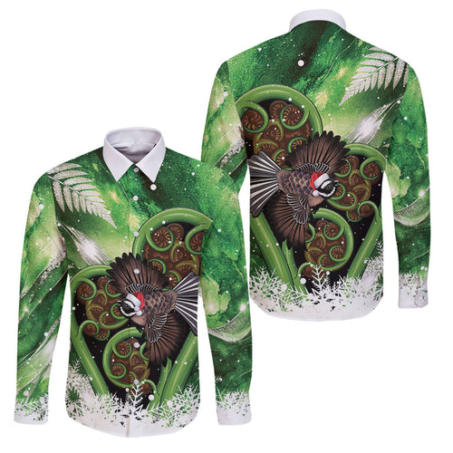 Piwakawaka New Zealand Christmas In July Family Matching Off Shoulder Short Dress and Hawaiian Shirt NZ Aroha Koru Fern Marble Vibes
