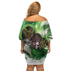 Piwakawaka New Zealand Christmas In July Family Matching Off Shoulder Short Dress and Hawaiian Shirt NZ Aroha Koru Fern Marble Vibes