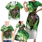 Piwakawaka New Zealand Christmas In July Family Matching Short Sleeve Bodycon Dress and Hawaiian Shirt NZ Aroha Koru Fern Marble Vibes