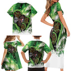 Piwakawaka New Zealand Christmas In July Family Matching Short Sleeve Bodycon Dress and Hawaiian Shirt NZ Aroha Koru Fern Marble Vibes