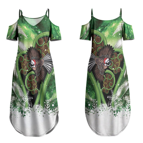 Piwakawaka New Zealand Christmas In July Family Matching Summer Maxi Dress and Hawaiian Shirt NZ Aroha Koru Fern Marble Vibes