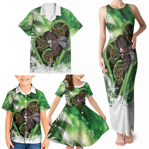 Piwakawaka New Zealand Christmas In July Family Matching Tank Maxi Dress and Hawaiian Shirt NZ Aroha Koru Fern Marble Vibes