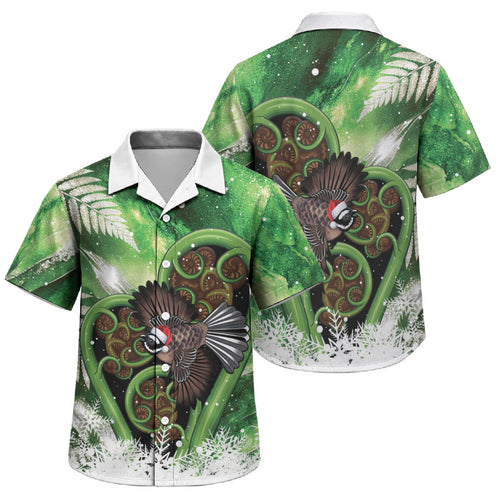 Piwakawaka New Zealand Christmas In July Family Matching Tank Maxi Dress and Hawaiian Shirt NZ Aroha Koru Fern Marble Vibes
