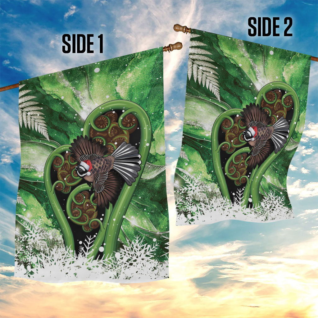 Piwakawaka New Zealand Christmas In July Garden Flag NZ Aroha Koru Fern Marble Vibes