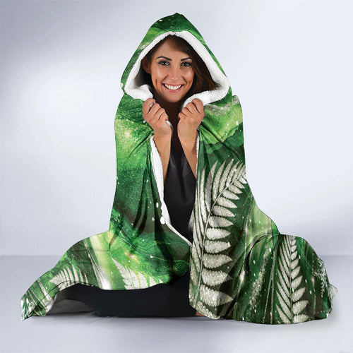 Piwakawaka New Zealand Christmas In July Hooded Blanket NZ Aroha Koru Fern Marble Vibes