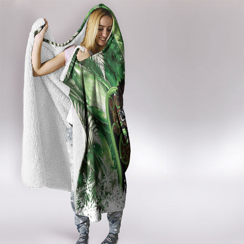 Piwakawaka New Zealand Christmas In July Hooded Blanket NZ Aroha Koru Fern Marble Vibes