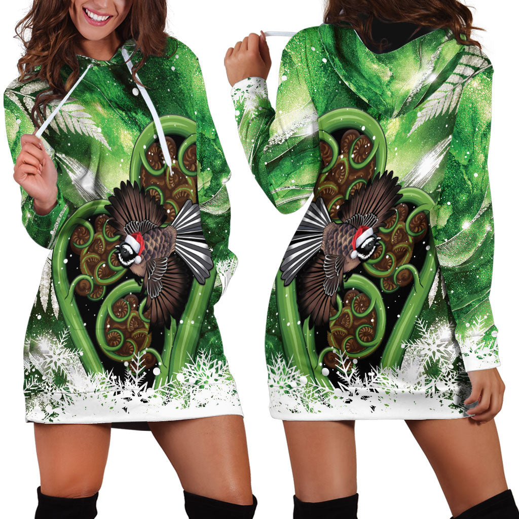 Piwakawaka New Zealand Christmas In July Hoodie Dress NZ Aroha Koru Fern Marble Vibes