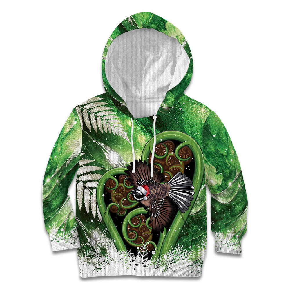 Piwakawaka New Zealand Christmas In July Kid Hoodie NZ Aroha Koru Fern Marble Vibes