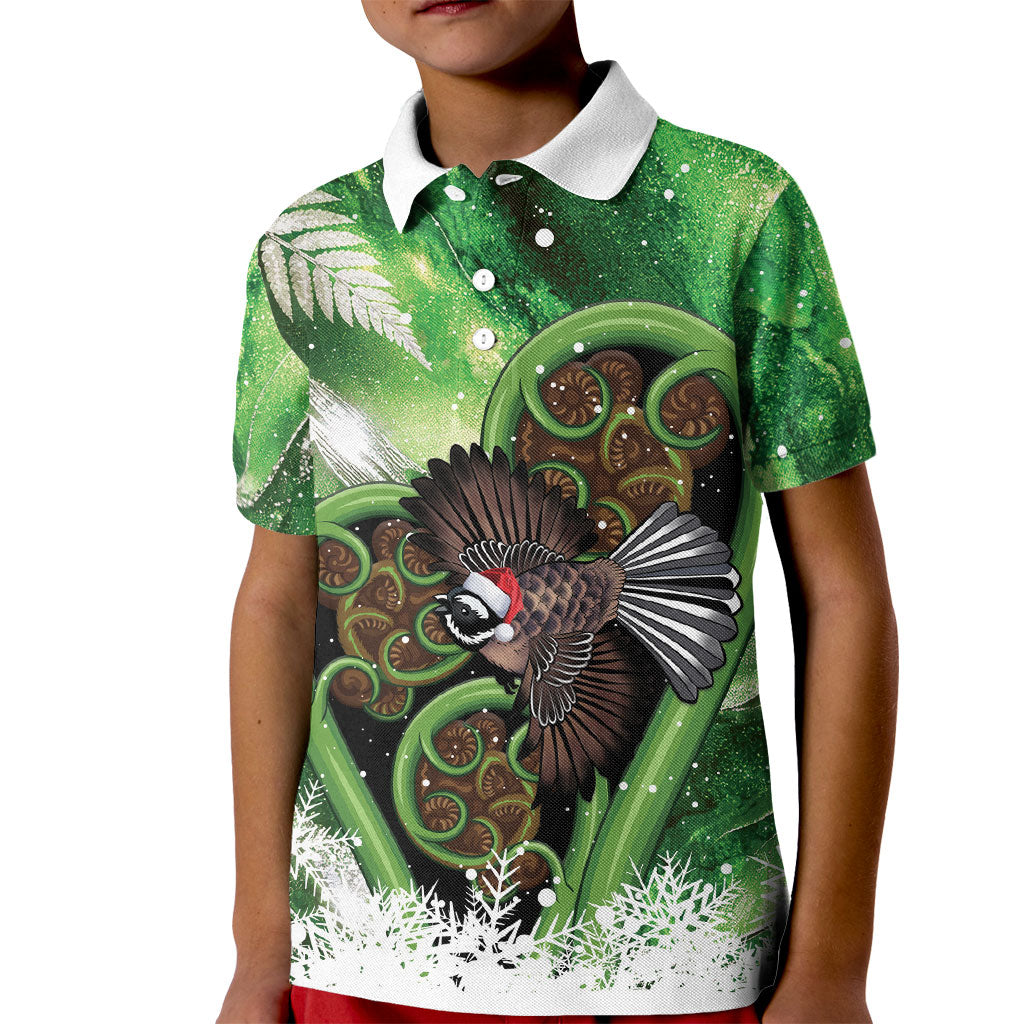 Piwakawaka New Zealand Christmas In July Kid Polo Shirt NZ Aroha Koru Fern Marble Vibes