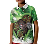 Piwakawaka New Zealand Christmas In July Kid Polo Shirt NZ Aroha Koru Fern Marble Vibes