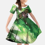Piwakawaka New Zealand Christmas In July Kid Short Sleeve Dress NZ Aroha Koru Fern Marble Vibes