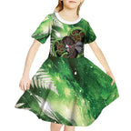 Piwakawaka New Zealand Christmas In July Kid Short Sleeve Dress NZ Aroha Koru Fern Marble Vibes