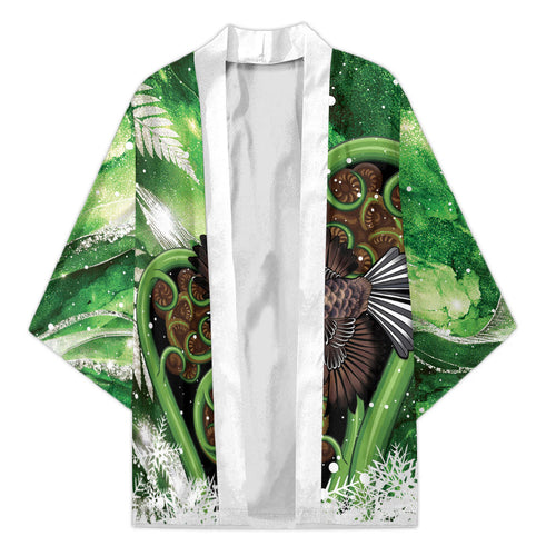 Piwakawaka New Zealand Christmas In July Kimono NZ Aroha Koru Fern Marble Vibes
