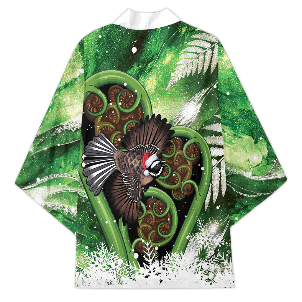 Piwakawaka New Zealand Christmas In July Kimono NZ Aroha Koru Fern Marble Vibes
