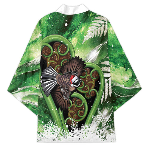 Piwakawaka New Zealand Christmas In July Kimono NZ Aroha Koru Fern Marble Vibes