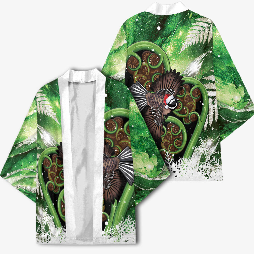 Piwakawaka New Zealand Christmas In July Kimono NZ Aroha Koru Fern Marble Vibes