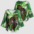 Piwakawaka New Zealand Christmas In July Kimono Sleeve Blouse NZ Aroha Koru Fern Marble Vibes