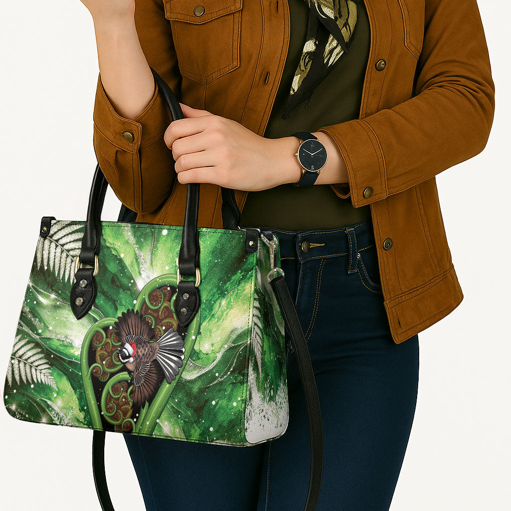Piwakawaka New Zealand Christmas In July Leather Bag NZ Aroha Koru Fern Marble Vibes