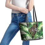 Piwakawaka New Zealand Christmas In July Leather Tote Bag NZ Aroha Koru Fern Marble Vibes