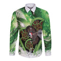 Piwakawaka New Zealand Christmas In July Long Sleeve Button Shirt NZ Aroha Koru Fern Marble Vibes