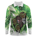 Piwakawaka New Zealand Christmas In July Long Sleeve Polo Shirt NZ Aroha Koru Fern Marble Vibes
