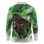 Piwakawaka New Zealand Christmas In July Long Sleeve Polo Shirt NZ Aroha Koru Fern Marble Vibes