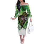 Piwakawaka New Zealand Christmas In July Off The Shoulder Long Sleeve Dress NZ Aroha Koru Fern Marble Vibes