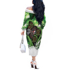 Piwakawaka New Zealand Christmas In July Off The Shoulder Long Sleeve Dress NZ Aroha Koru Fern Marble Vibes