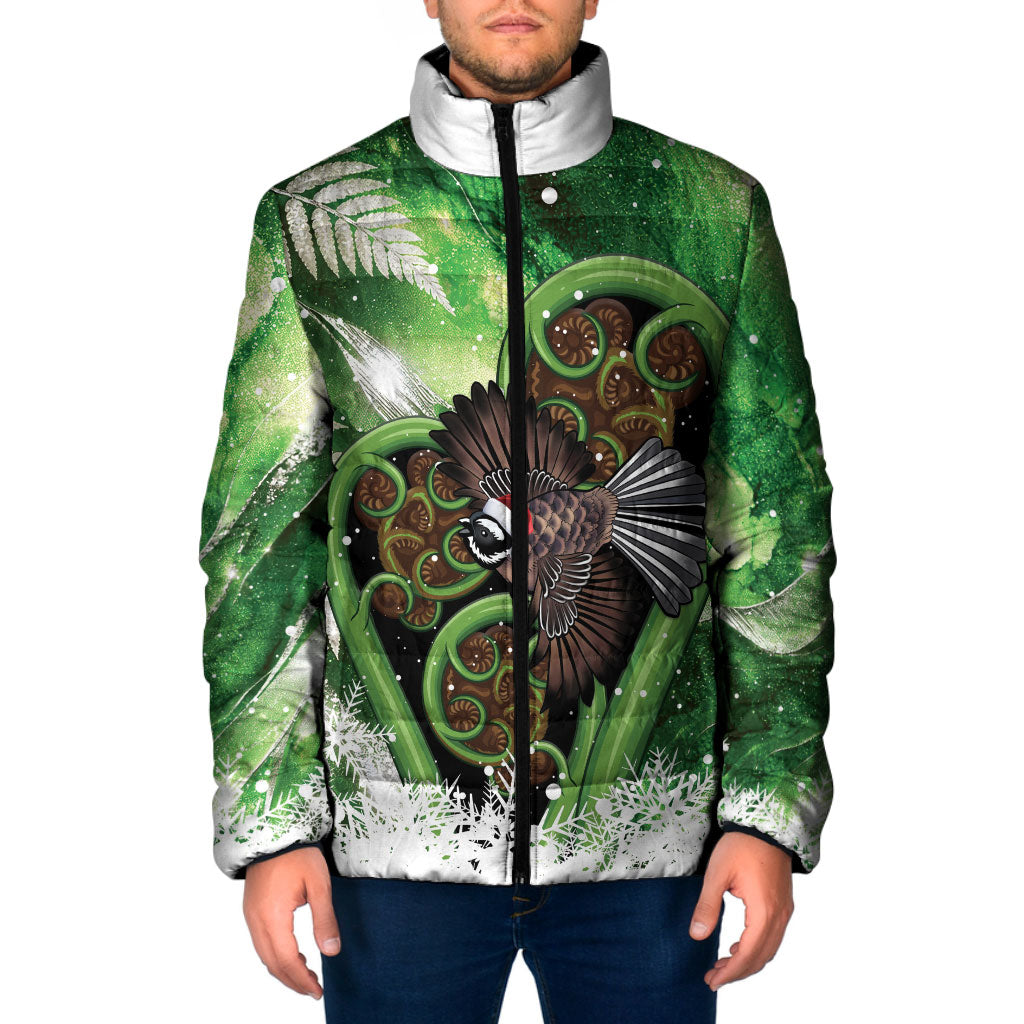 Piwakawaka New Zealand Christmas In July Padded Jacket NZ Aroha Koru Fern Marble Vibes