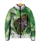 Piwakawaka New Zealand Christmas In July Padded Jacket NZ Aroha Koru Fern Marble Vibes