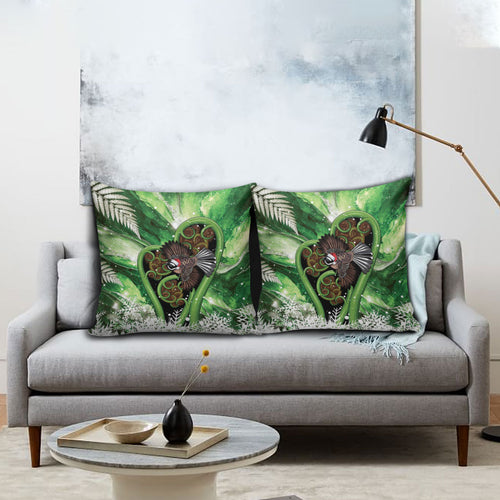 Piwakawaka New Zealand Christmas In July Pillow Cover NZ Aroha Koru Fern Marble Vibes