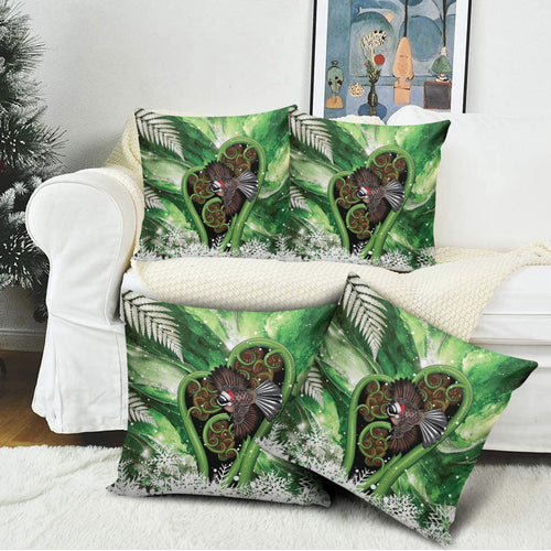 Piwakawaka New Zealand Christmas In July Pillow Cover NZ Aroha Koru Fern Marble Vibes