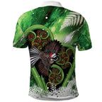 Piwakawaka New Zealand Christmas In July Polo Shirt NZ Aroha Koru Fern Marble Vibes