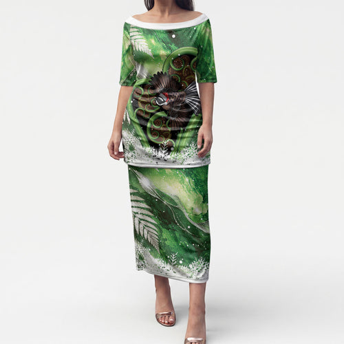 Piwakawaka New Zealand Christmas In July Puletasi NZ Aroha Koru Fern Marble Vibes