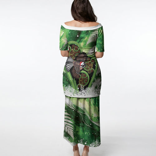 Piwakawaka New Zealand Christmas In July Puletasi NZ Aroha Koru Fern Marble Vibes